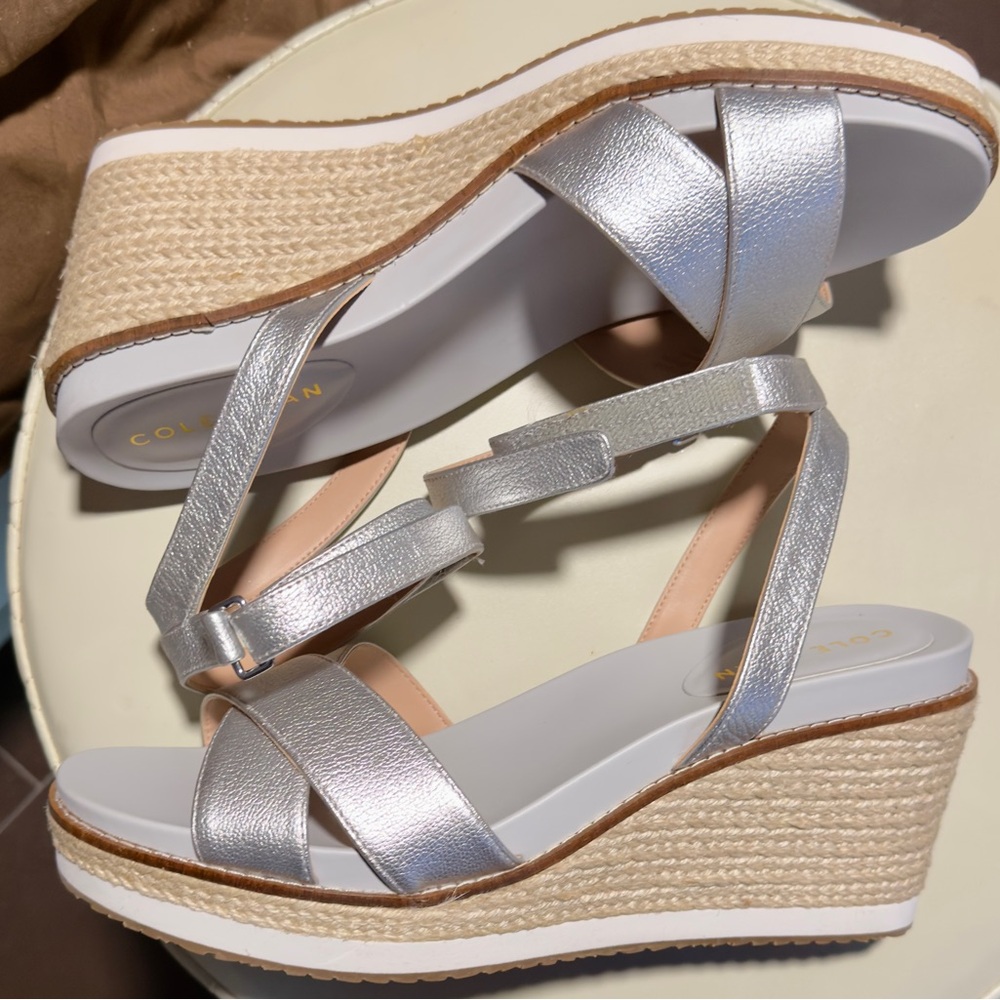 Cole Haan Metallic Silver Wedge Sandals